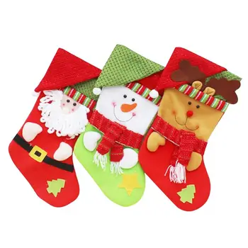 

Christmas Stocking, Set of 3 Santa, Snowman, Reindeer, Xmas Character 3D Plush with Faux Fur Cuff Christmas Decorations and