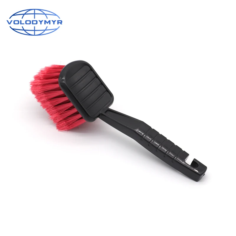 Car Wheel Brush Tire Cleaner With Red Bristle And Black Handle Washing