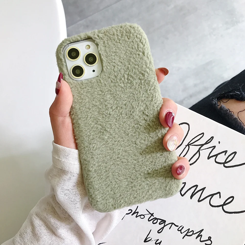 Плюшевый однотонный чехол карамельного цвета для iPhone 11 Pro Max, теплый пушистый мягкий силиконовый чехол для iPhone X XR XS MAX 7 8 6 6S Plus, оболочка