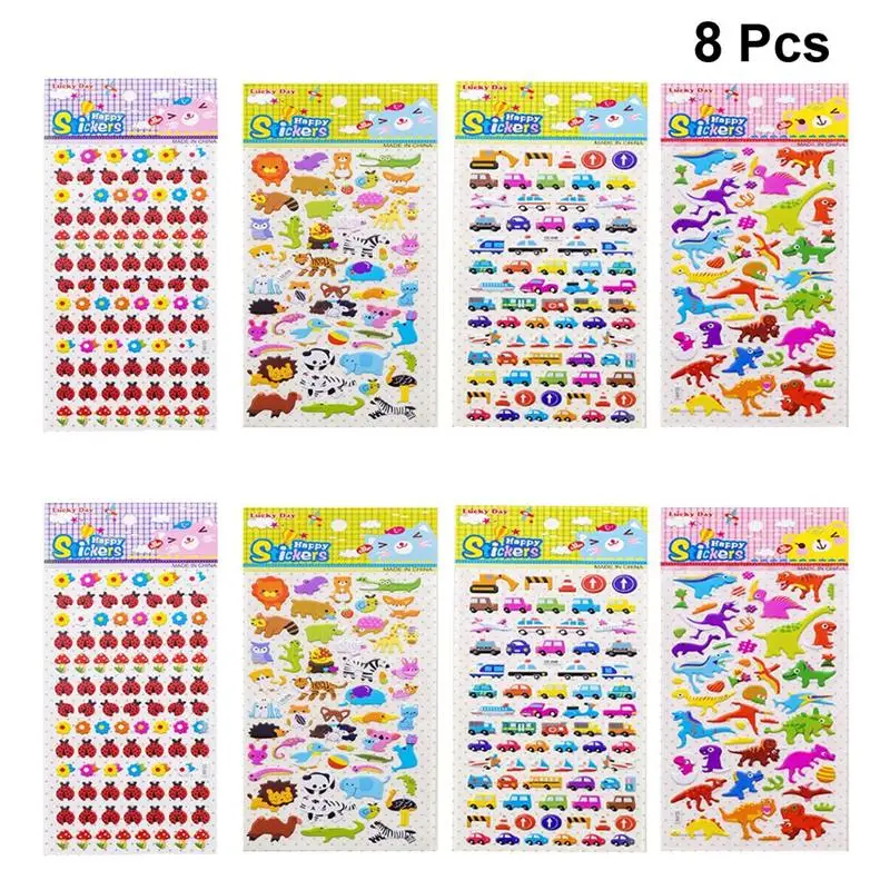 

8pcs Stickers Cartoon Self-Adhesive Cute Insect Assortment Dinosaur Sticker Vehicle Sticker Ladybug Sticker For Gift