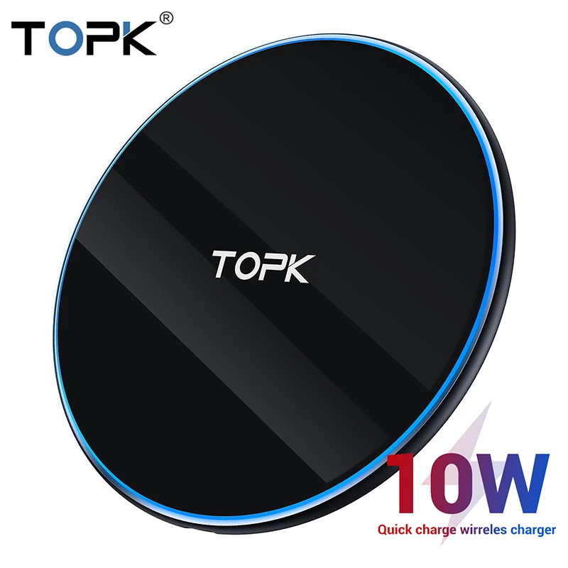 

TOPK 10W Fast Wireless Charger LED Portable Wireless Phone Charger for Samsung S9 S8 USB Qi Charging Pad for iPhone XS Max XR X