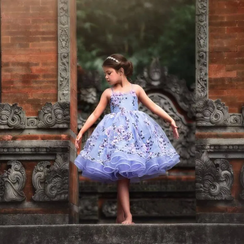 Шикарные Платья с цветочным узором для девочек; пышные платья до колена с объемной цветочной аппликацией и рюшами для девочек; платье для дня рождения