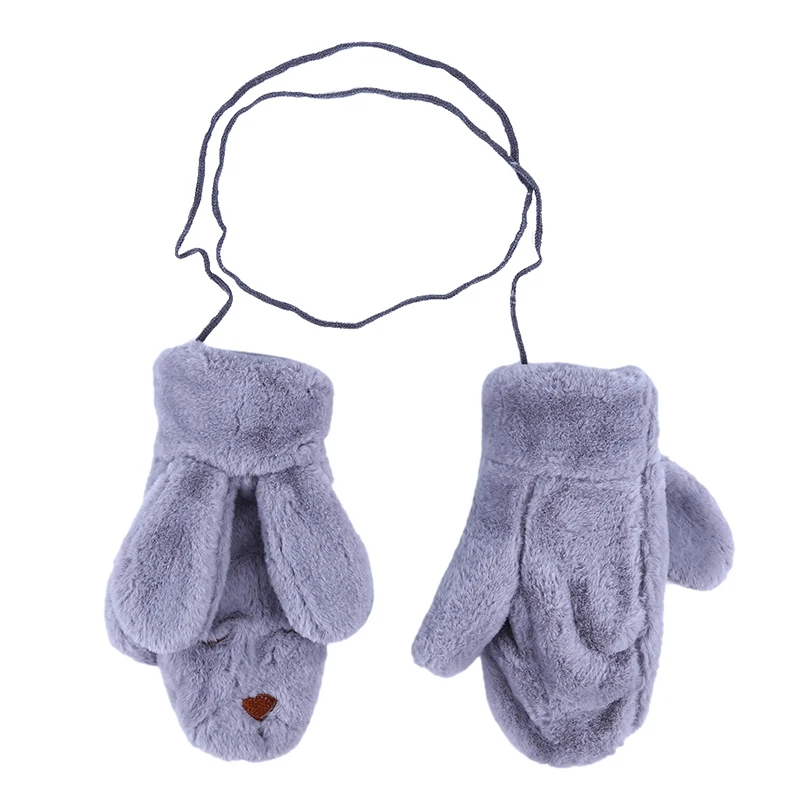 Gray Модные женские перчатки с милым кроликом из мультфильма; меховые зимние перчатки для женщин; мягкие теплые утепленные варежки для девочек - Цвет: Gray