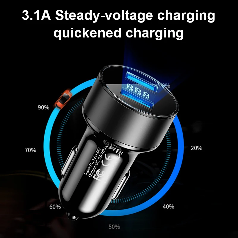 3.1A светодиодный дисплей двойной USB Автомобильное зарядное устройство Универсальный мобильный телефон автомобильное зарядное устройство для samsung S10 S8 Plus iPhone 11 Pro 6 7 8 Plus планшет
