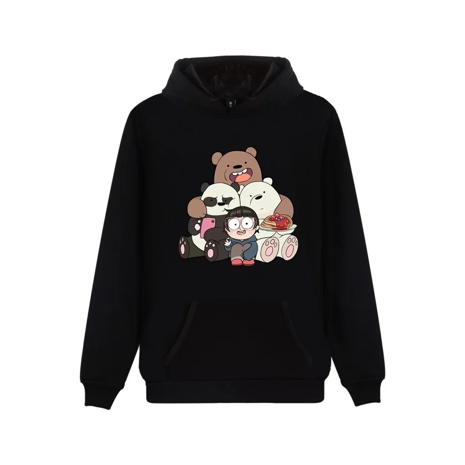

2019 Kpop Women Sweatshirts We Bare Bears Printed Long-Sleeved Hoodie Pocket Casual Pullovers Graphic Tops Hoodies