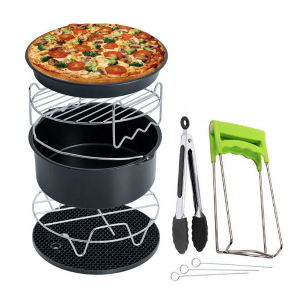 7Pcs/set Double Layer Baking Basket Stainless Steel Air Fryer Accessories Basket Tool 3.5 To 5.8QT Pot Holder Pizza Pan