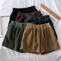 Mooirue осенние шорты с высокой талией женские вельветовые винтажные свободные уличные эластичные повседневные широкие брюки в Корейском