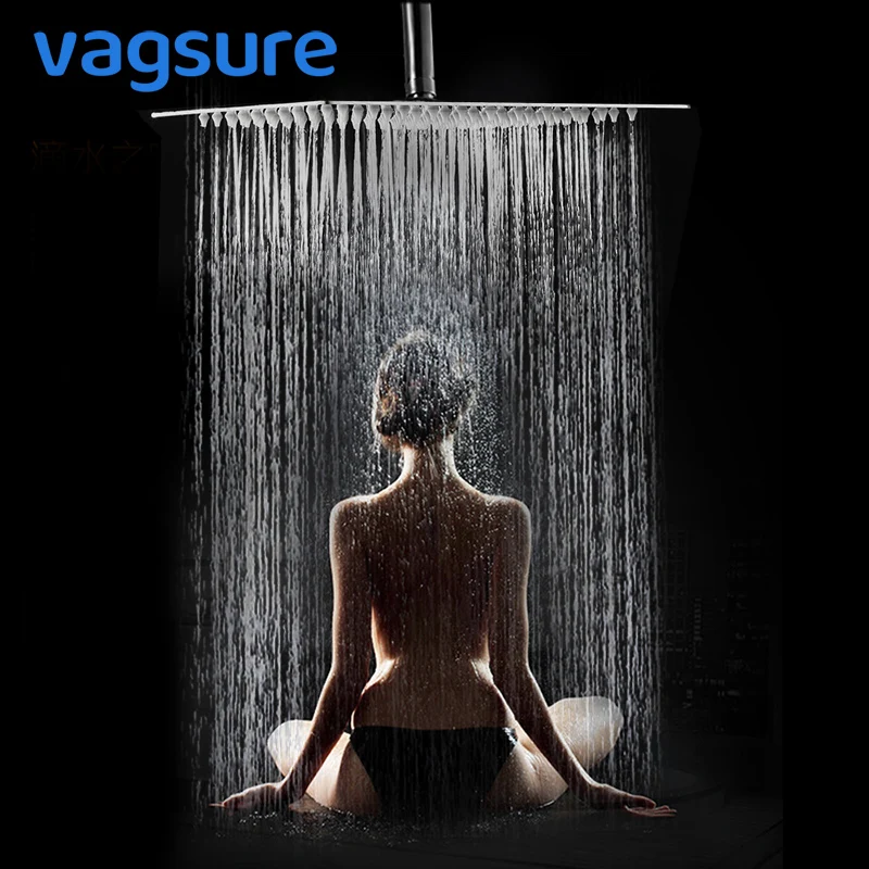 

16" Square Stainless Steel Top Shower Head 40*40cm Rainfall Top Spray Shower Silicon Spray Nozzle Wall Mounted for Shower Cabin