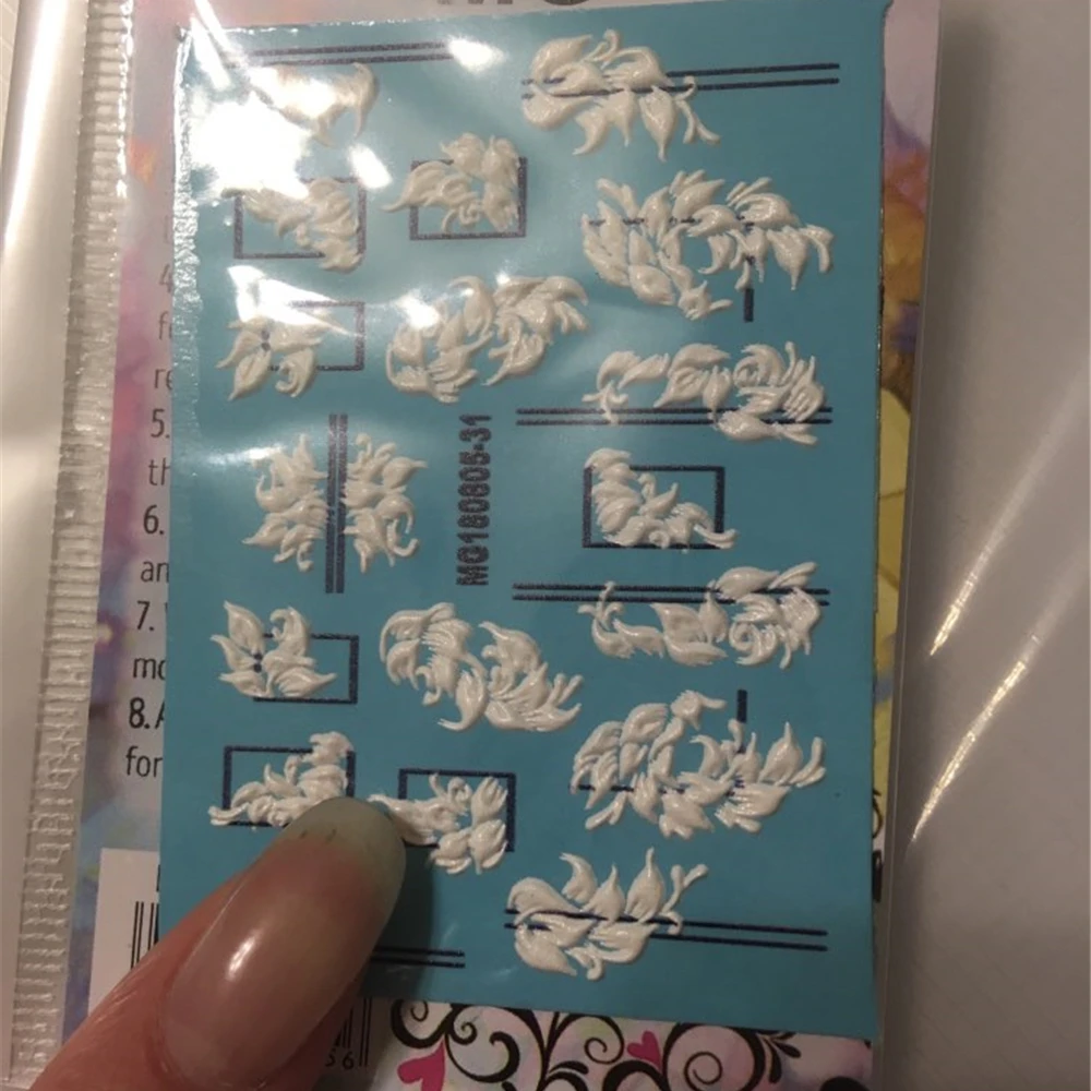 Hot Sale 3D New Acrylic Engraved Nail Sticker black line WHITE PINK FLOWER design Water Decals Empaistic Nail Water Slide Decals (27)