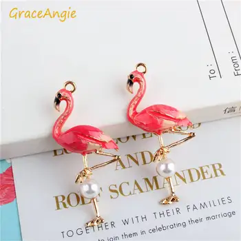 

GraceAngie 5pcs New Alloy Flamingo Pendant With Artificial Pearl Charms Women Necklace Earrings Bracelet Jewelry DIY Accessory