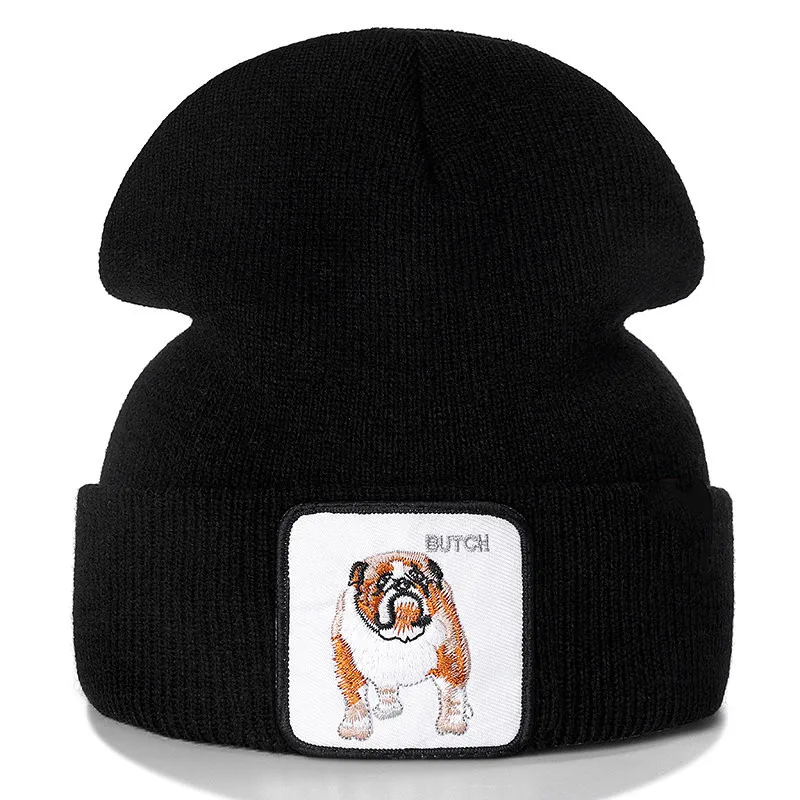 

New Beanie Hat Dog Embroidered Casual Beanie For Men Women Knitted Winter Hat Solid Hip-hop Hat Unisex Bonnet Cap