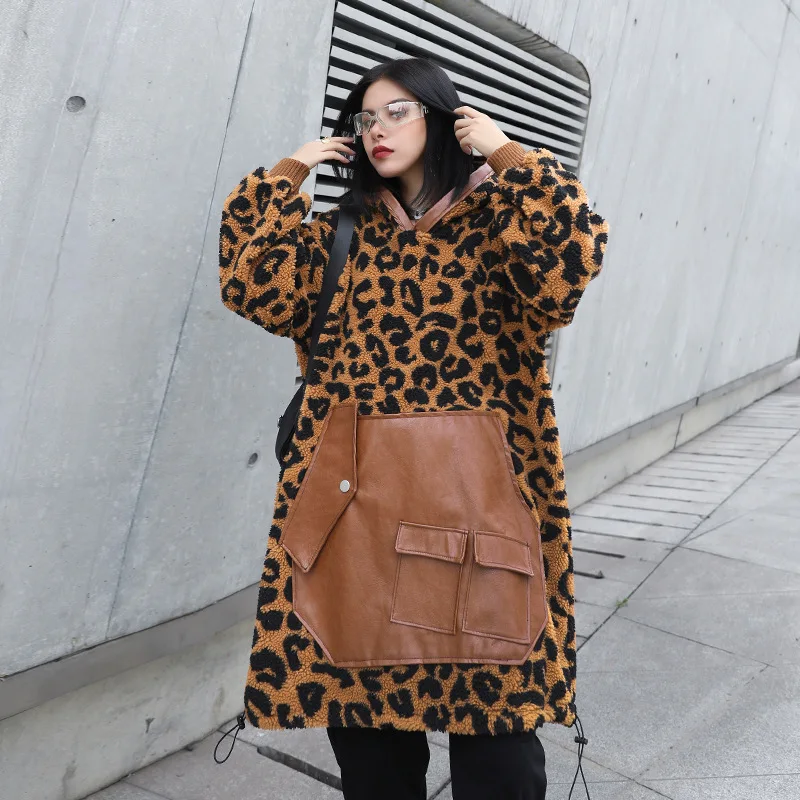 QING MO Leopard Print Women Sweatshirt 2020 Winter