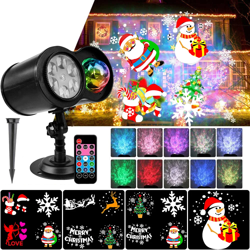 LED Xmas Projector Lights 2-in-1 Ocean Wave Projector Light Built-in 14 Patterns 
