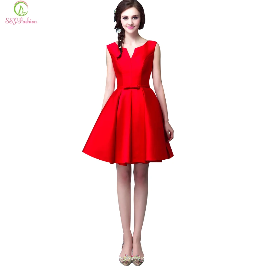 Cocktail Dress Satin Sleeveless A-line Short Bride Party Gown Plus Size Formal