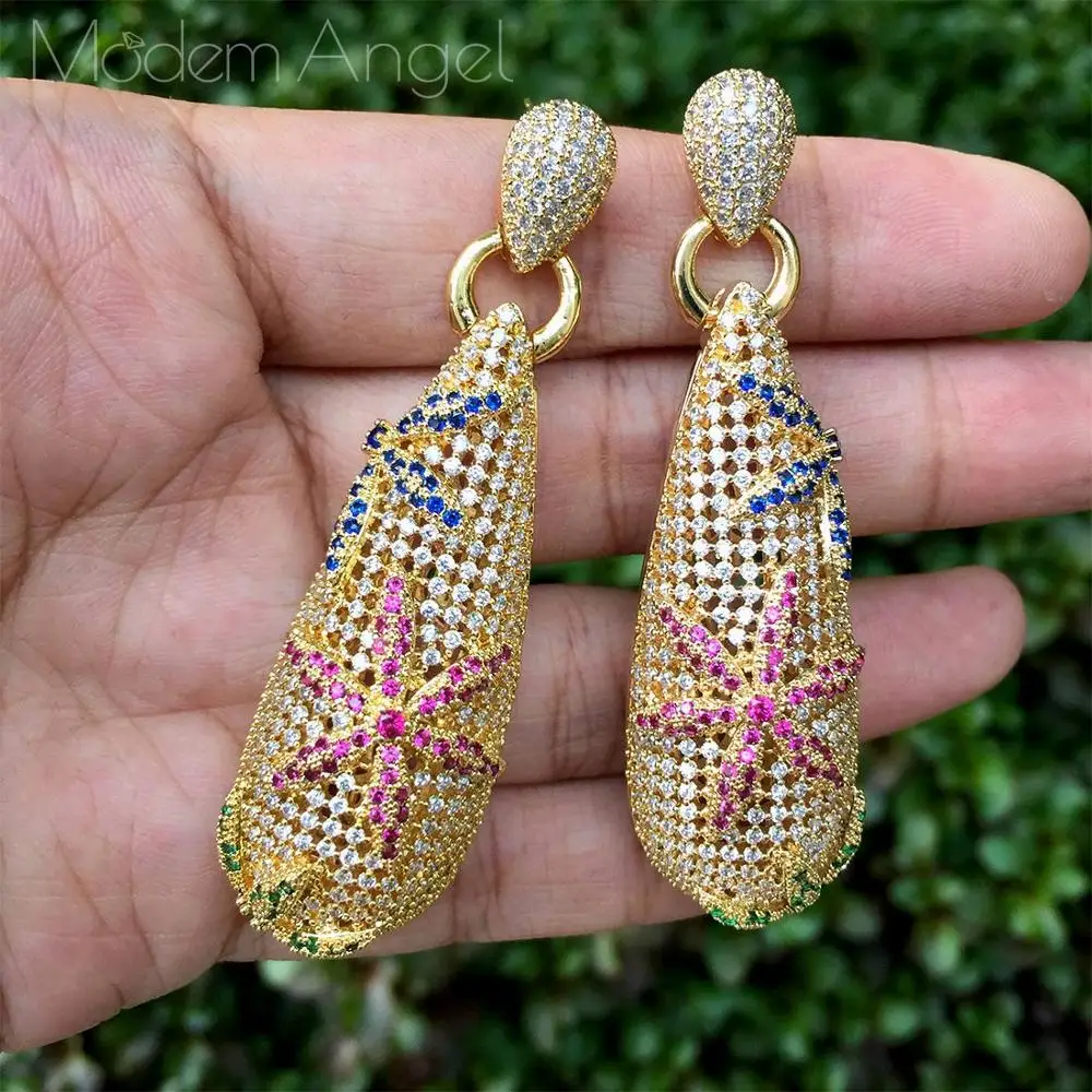 

ModemAngel Multicolor Cubic Zircon Earrings For Women Fashion Wedding Olive Branch Ear Fashion Jewelry