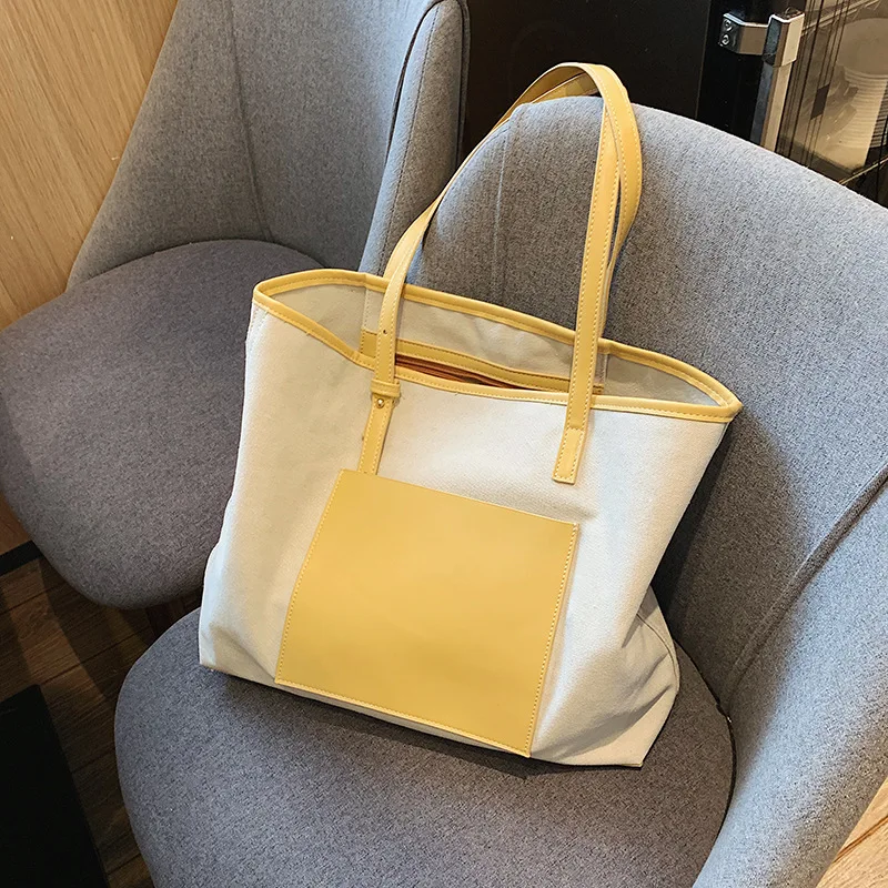 

South Korea's Miniatures Design New Minimal PU Spliced Canvas Single Shoulder Bag Handheld Joker Commuter Tote