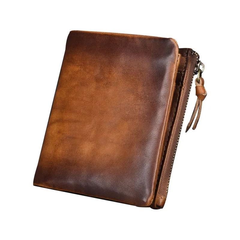 

Retro Genuine Leather Wallet Men Top Grain Cow Leather Purse Male with Card holders Short Men's Wallet Brown