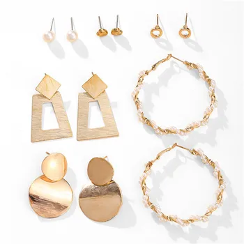 

2020 Geometric Round Earrings Set For Women Fashion Twist Pearl Earring Gold Square Earrings Female Brincos Party Jewelry Gifts