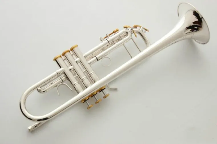 Best quality Stradivarius LT197S-99 Trumpet B Flat Silver Plated Professional Trumpet Musical Instruments & Hard boxs