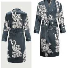 Шелковая ночная рубашка мужская летняя тонкий купальный халат Тигр Ночная рубашка свободная Свадебная robesilky с длинным рукавом Sleeprobe размера плюс домашняя одежда