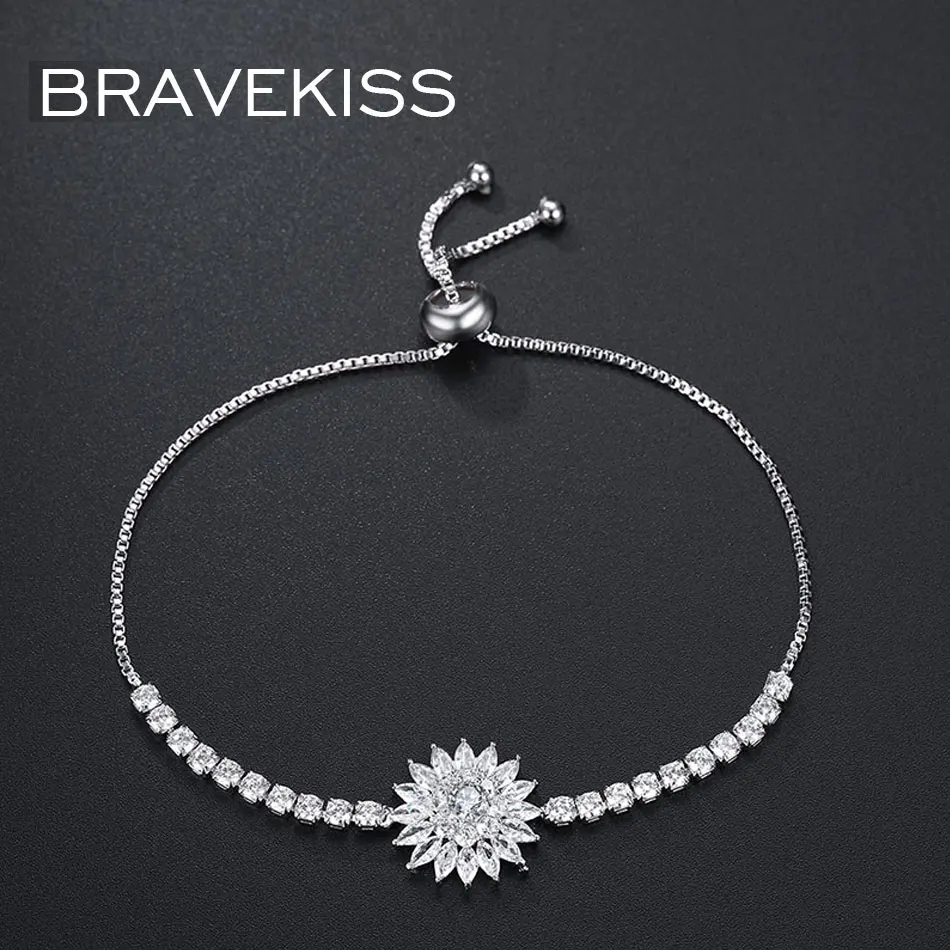 Bravekiss очаровательные прозрачные круглые браслеты с подсолнухами для женщин, Теннисный браслет, ювелирные изделия из кубического циркония, модные аксессуары UB0185