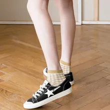 10 пар, новые тонкие хлопковые женские носки в британском стиле, клетчатые носки без пятки,, женские носки