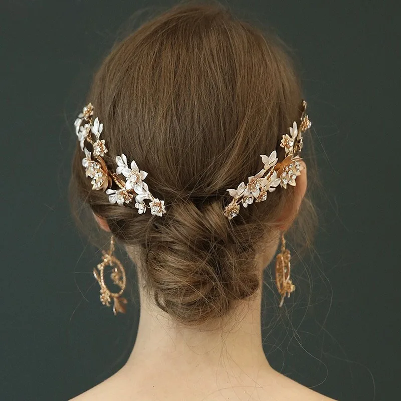 SLBRIDAL, сплав, кристаллы, стразы, цветочные, свадебные заколки для волос, заколки, серьги, набор, свадебный головной убор, аксессуары для волос, Женские Ювелирные изделия