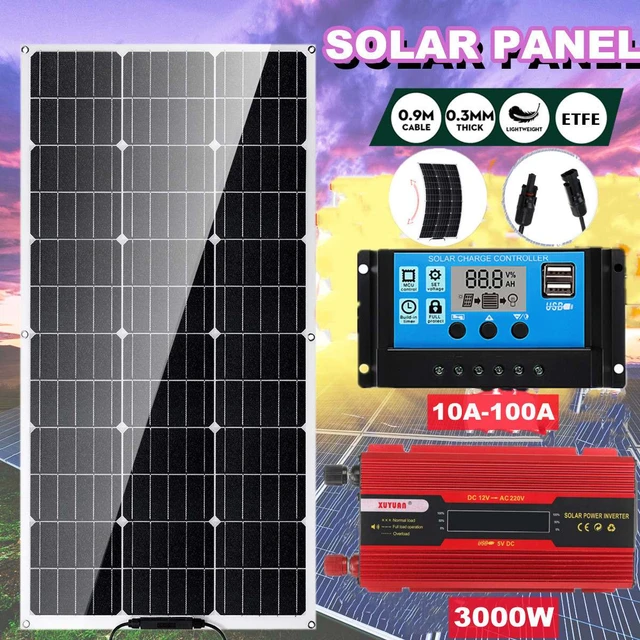 Panneau Solaire Flexible 100/200 W Avec Câble Régulateur 10a/20a, Pour  Chargeur De Batterie 12 V, Pour Toit De Maison - Cellules Photovoltaïques -  AliExpress