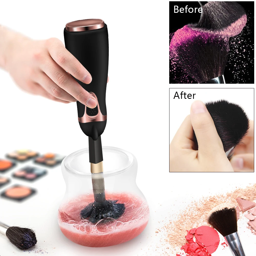 

Fully Automatic Cosmetic Brushes Cleaner Electric Makeup Brush Cleaner 10S Fast Wash and Dry Cleaner with Silicone Brush Collars
