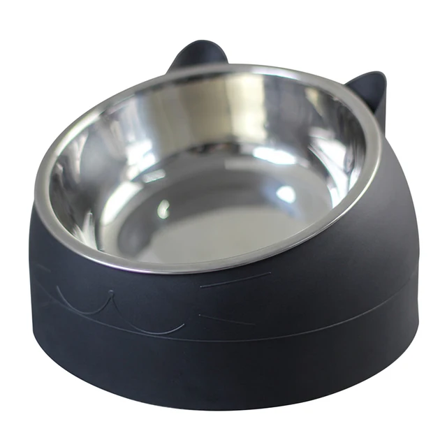 Cat Dog Bowl 15 Degrees Raised Stainless Steel Non Slip Puppy Base Cat Food Drinking Water Feeder Tilt Safeguard Neck Pet Bowl 4