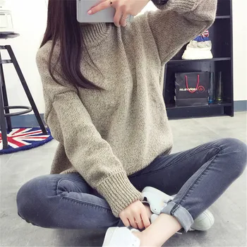 

Thick Sweater Women Winter Korean Loose Pullovers Casual Solid Long Sleeve Turtleneck Sweater Harajuku Chic Knit Sweater Female