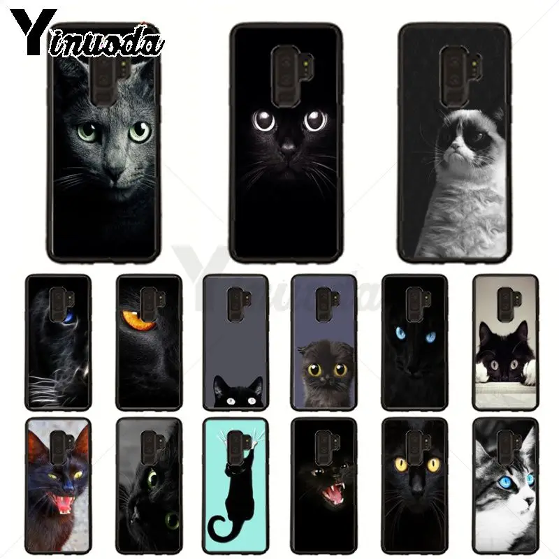 Kucing Hitam Menatap Mata Hitam Lembut Silicone Ponsel Cover untuk Samsung Galaxy S10plus S9 Plus S8plus S10E A50 A70 A10 Case ponsel