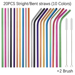 Vibrant Eco-friendly Reusable Metal Straw Set - 10 Color Stainless Steel Drinking Straws (10Color Mixed A)