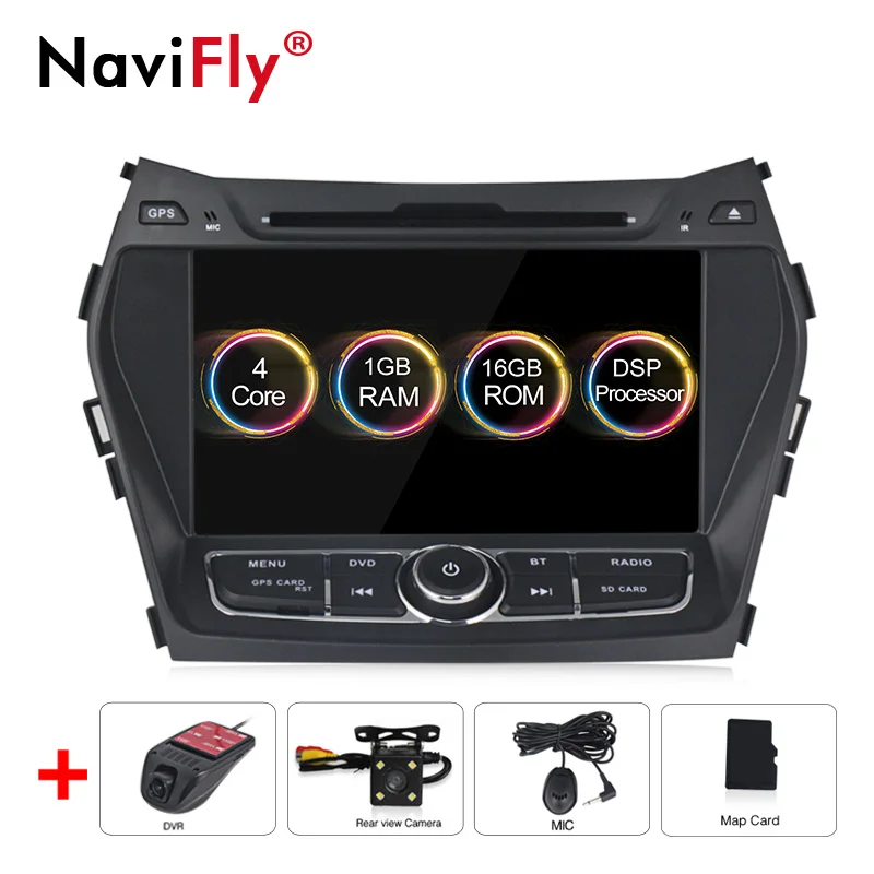 NaviFly 2 ГБ+ 32 ГБ DSP Android 9,0 автомобильный dvd радио плеер для hyundai IX45 Santa fe 2013 AV выход gps навигационная карта navi - Цвет: 1GB-16GB-Camera-DVR