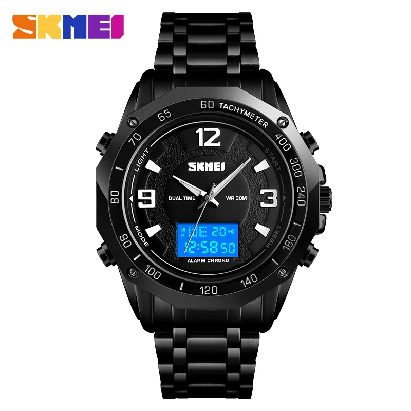 SKMEI мужские s часы лучший бренд класса люкс часы с двумя дисплеями Мужские кварцевые часы водонепроницаемые мужские наручные часы Relogio Masculino - Цвет: Black