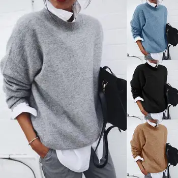 

Women Autumn Solid Color Lapel Collar Stitching Fake Two Pieces Shirt Sweater