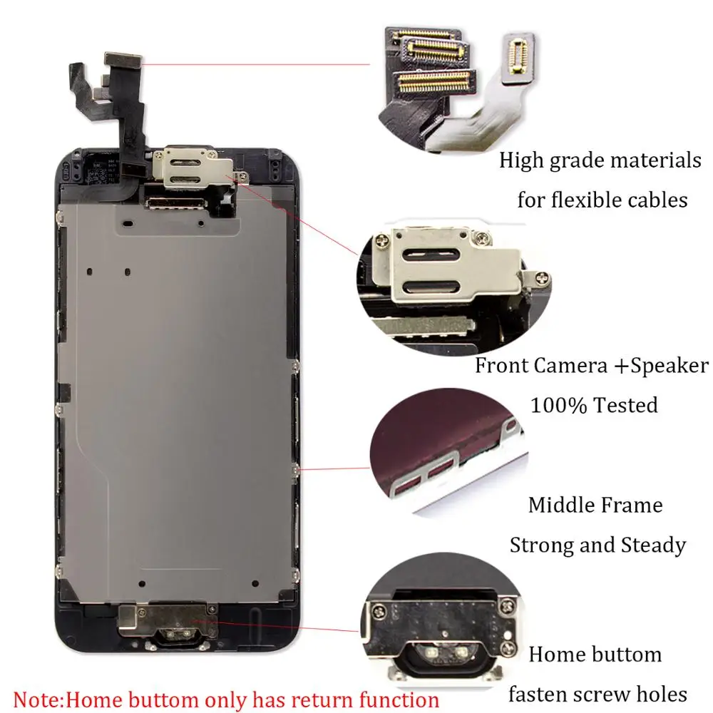 Полная сборка ЖК Ecran для iPhone 6 6plus 6s 6s Plus Замена дисплея 3D сенсорный экран дигитайзер с фронтальной камерой+ наушник