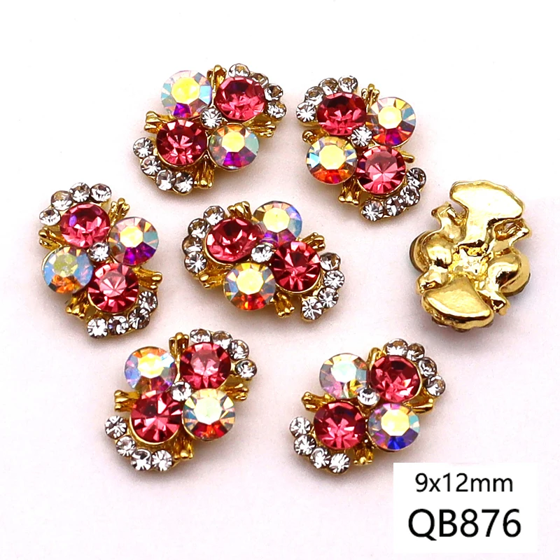 10pcs/bag 3D nail art decoration charm golden alloy with shiny color rhinestones and diamond DIY nail accessories uñas