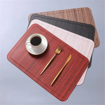 

PU Leather Pad For Dining Table Mat Imitation Wood Grain Placemat Heat Insulation Non Slip Modern Placemats Bowl Coaster