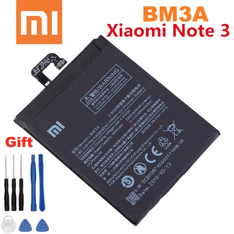 100% Оригинальный телефонный аккумулятор BM3A для Xiaomi Note 3 сменный 3300 мАч батареи телефона большой емкости +