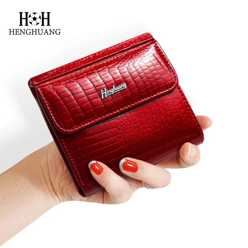 HH Women Wallet Patent Leather Lady Short Hasp Zipper Coin Card Holder Purse Mini Wallets Female Luxury Alligator Purses Clutch