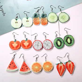 

Acrylic Apple Pineapple Cute Fruit Drop Earrings Tomato Dragon Kiwi Orange Cucumber Fruit Earrings Dainty Gift