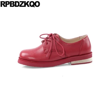 

fashion ladies flats 2019 designer shoes china large size red wine women runway 10 round toe genuine leather lace up chinese