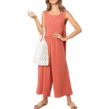 

Women Casual Solid Color Jumpsuit Sleeveless Backless Wide Leg Pants Romper Backless design perfect gifts