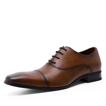 

Lace-up three-joint men's casual leather shoes Real leather pointed business dress shoes