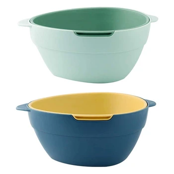 

2 Pack Kitchen Strainer Colander Bowl Sets,2-In-1 Multifunction Washing Bowl and Strainer,Large Double Layered Drain Basin and B