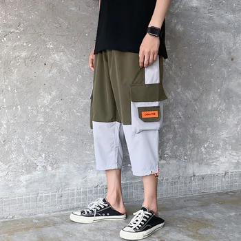 

Summer color matching big pocket tooling shorts men's seven-point leggings Korean style youth fashion loose casual pants