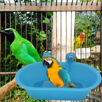 

Bird Perch Shower Pet Bird Bath Cage Basin Parrot Bath Basin Parrot Shower Supplies with Mirror Food bowl birds accessories