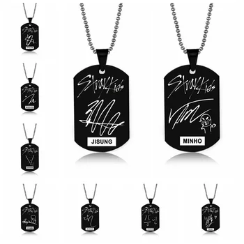 

Stray Kids Signature Pendant Birthday Name Stainless Steel Pendant Necklace Black Metal Tag Necklaces for Women Men Jewelry