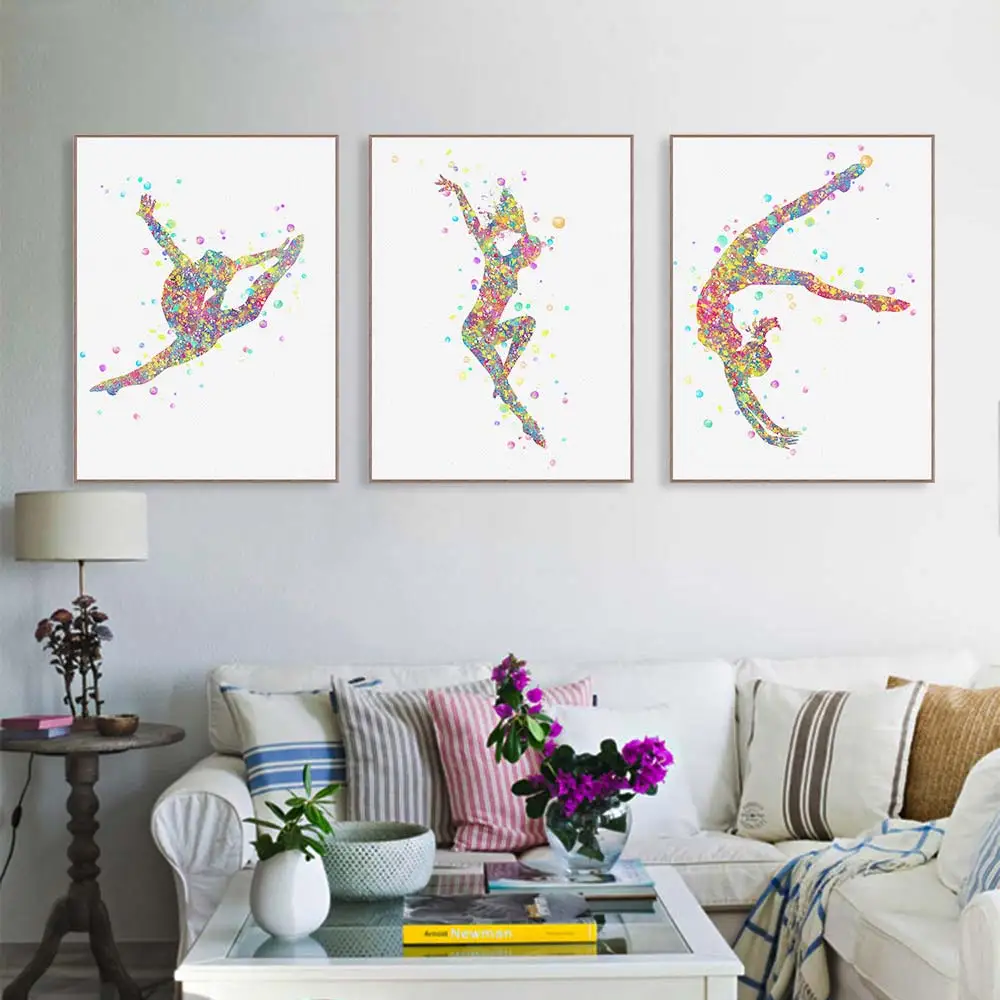 Modern-Watercolor-Gymnastics-Exercise-Canvas-Painting-Abstract-Beautiful-Girl-Room-Wall-Pictures-Art-Print-Poster-Home